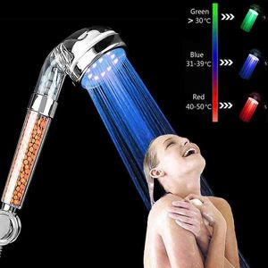 Nouvelle salle de bain 3/7 couleur changeante LED pommeau de douche contrôle de la température haute pression eau salle de bain anion filtre Spa pommeau de douche H1209