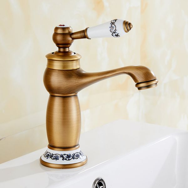 Nuevo grifo de baño con acabado de bronce antiguo, lavabo de latón, grifos de latón macizo, grifos mezcladores de agua de un solo mango, grúa de baño