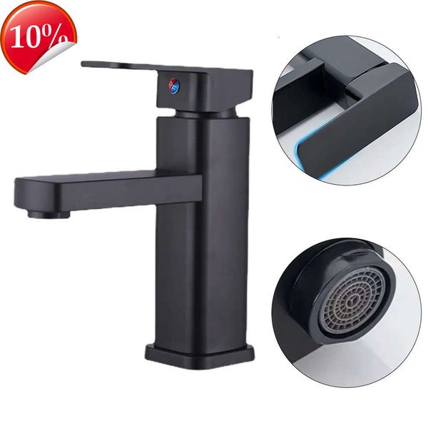 Nuevos grifos de baño, grifo mezclador caliente y frío, grifos de lavabo de baño montados en cubierta, lavabo cuadrado negro, grifo de bañera