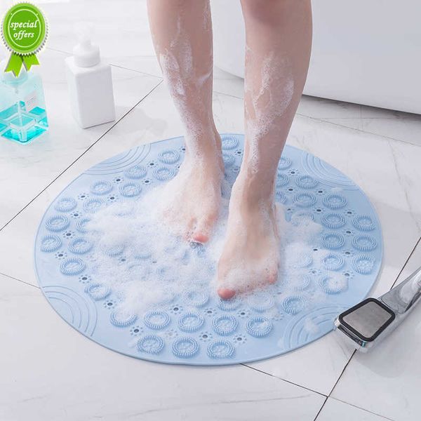 Nouveau tapis de bain anti-dérapant ventouse ronde tapis de bain en PVC avec trou de vidange tapis de bain en silicone coussin de massage des pieds baignoire tapis de douche doux