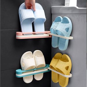 Nuevas zapatillas de baño, estante organizador de zapatos montado en la pared, soporte plegable para zapatillas, colgador de zapatos, toalleros de almacenamiento sin perforaciones