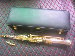 Nieuwe Bb Sopraansaxofoon W037 vernikkeld zilver Messing Buis Gouden Sleutel Sax Met Mondstuk Rieten Bocht Hals Gratis Verzending