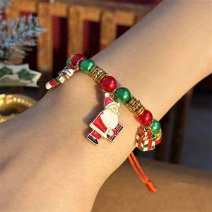 Nieuwe Bead Weave Kerstversiering Handriem Ketting Armband Sieraden Hanger Cartoon Kerstman Boom Sneeuwpop Patroon Vrolijk Kerstfeest Bel Feestelijk Cadeau Groothandel 1019