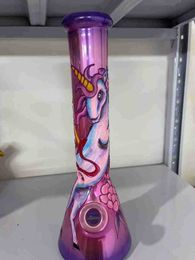 Nuevo vaso de vidrio Bong Hookah Galvanoplastia Bongs de agua luminosos pintados a mano Tuberías de agua gruesas