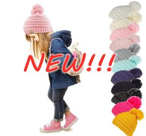 Nieuwe beanie -kinderen gebreide hoeden kinderen dikke schedel petten winterkabel gebreide slouchy haakhoeden buiten warme beanie cap 11 kleuren 504129372