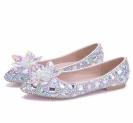 Nouvelle belle AB Crystal Women Flats Rignestone pointu à bout plate Chaussures de mariage élégant adaptées à la taille plus grande taille1236973