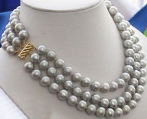 NOUVEAU magnifique collier de perles grises naturelles de l'océan Austral 9-10 mm 16-18 pouces 14 carats