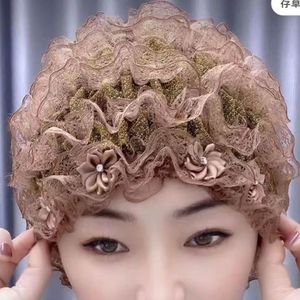 Nouveau fil de beauté fleur dentelle élastique blanchissante Protection de cheveux Wig Muss chapeau en couches chapeau à la maison
