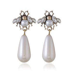 Nuevos pendientes de perlas de abejas grandes pendientes de boda de dhinestone femenino joyas colgantes colegas creativas aretes largos joyas