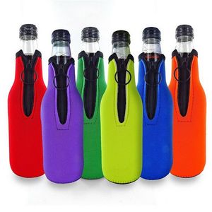 Nuevas fundas enfriadoras de botellas de cerveza con cremallera de anillo aislantes de neopreno plegables para botellas de 12oz 330ml Coolies para bebidas de fiesta