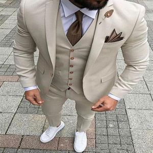 Novos ternos masculinos bege slim fit casamento noivo smoking 3 peças jaqueta calças colete ternos noivo homem blazer249z