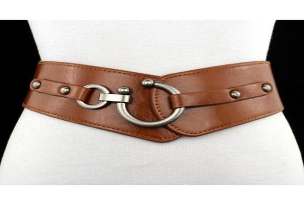 Nouvelle ceinture pour femmes élastiques larges étendue étendue Pu en cuir Belts Girl ceinture Brun brun rouge femme Belts8640130
