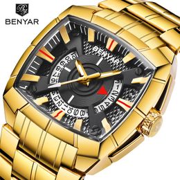New Benyar Men's Watches Military Sport Watch Men Business en acier inoxydable Strip 30m Quartz imperméable Relogio Mascul317c
