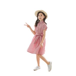 Nouveau meilleur enfant fille robe 2020 été rouge populaire robe à carreaux robe de fête d'anniversaire robe pour les filles 4 à 14 ans Q0716