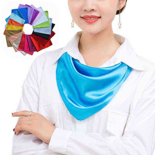 Nouveau meilleur vente couleur unie petit carré satin foulard en soie artificielle pour les femmes foulards mouchoir 6060cm J220816