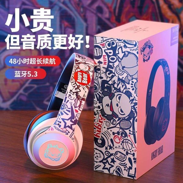 Nuevos auriculares inalámbricos Bluetooth BH10 Graffiti Bear con graves intensos para juegos de deportes electrónicos, estudiantes masculinos y femeninos, alcance extra largo