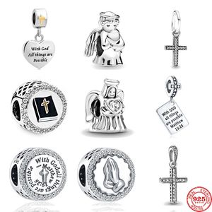 New Bible Cross Angel Jesus God 925 Silver Dangle Bead Fit Pandora Original Bracelet Charms Beads For Women DIY Jewelry