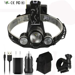 Nieuwe fiets licht LED -koplamp zaklamp Koplamp Cycling Koplamp USB Oplaadbaar 18650 Batterij Mobiele vermogensfunctie Waterdicht