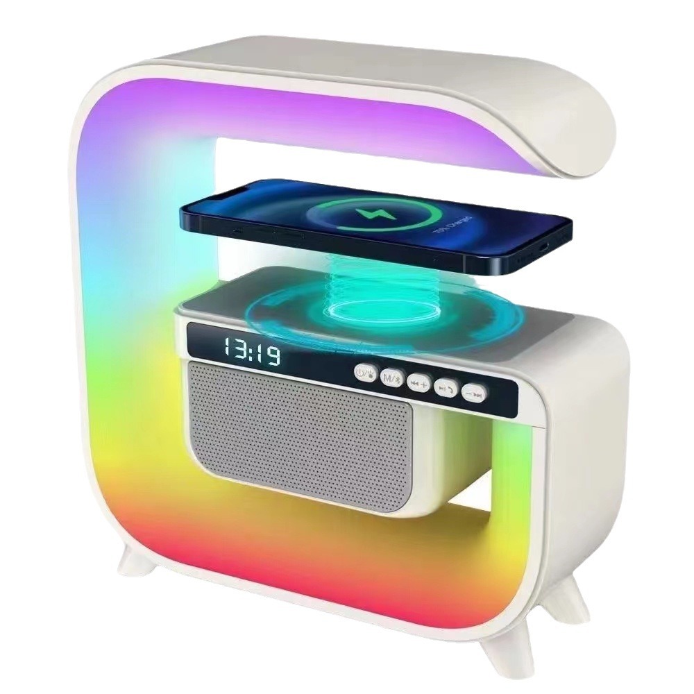 New Big G Bluetooth Audio Multi functional Colorful Atmosphere Light Wireless Fast Charging Bedhead Alarm Clock Intelligent Bluetooth Speaker