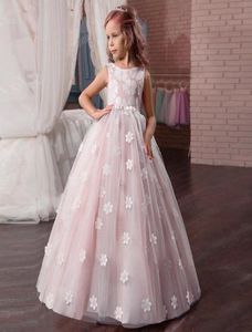 Nieuwe Grote Meisjes Prinses Lange Jurk Kinderen Bloemen Bloemen Kant Tule Tutu Jurk Kinderen Meisje Baljurk Feestjurken w3525563523