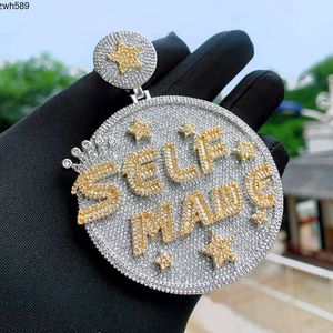 Bijoux de créateurs Vente chaude Hip Hop S925 VVS Moissanite Nouvelle grande lettre lourde Self Made Pendentif Forme ronde Étoile gravée Glacé Bling Plein Pavé Hommes