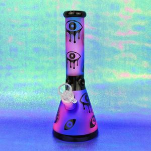 10 pouces rose violet narguilé Trippy verre eau Bongs tuyaux Striaght Baker Bong avec barboteur de glace 18,8 mm tige basse 14,4 bol violet