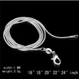 NIEUWE grote promoties 100 stks 925 sterling zilver gladde slang ketting kreeft sluitingen ketting sieraden maat 1 mm 16 inch --- 24inch321G