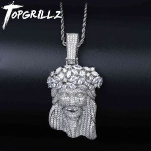 Collier pendentif Jésus de grande taille avec chaîne de tennis pour hommes, bijoux de charme glacé, chaîne de couleur or et argent, bijoux Hip Hop X0707