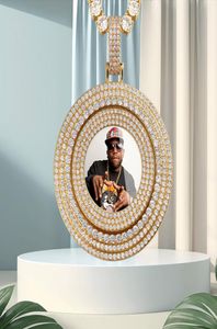 Nouveau Big Spin rond personnalisé image mémoire médaillons solide pendentif collier glace plein de cristal hommes Hip Hop personnaliser cadeau C3466175