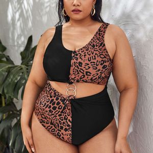 Nieuwe bikini luipaardprint sportvet plus hoge taille split -zwempak voor vrouwen