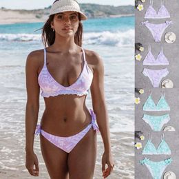 Nouveau bikini imprimé mignon triangle sac pour filles bikini fendu maillot de bain pour les femmes