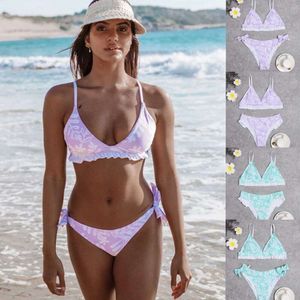 Nieuwe bikini bedrukte schattige driehoekige tas voor meisjes, split bikinizwempak voor dames