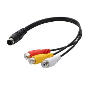nuevo negro 25cm 4pin S-Video S Terminal a 3RCA rojo amarillo blanco AV Video Cable Audio Adaptador de video para Audio Video Adaptador