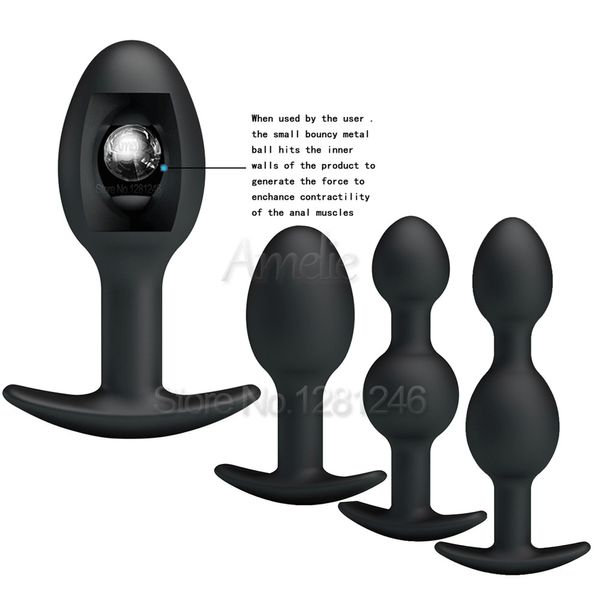 Nouveau Noir Anal Sex Toys Silicone Perles Anales Butt Plugs Boule En Métal À L'intérieur Muscles Formateur Produits de Sexe Pour Femmes Hommes Couples Gay D18111502