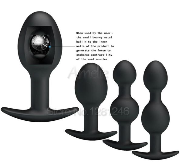 Nouveau noir Anal Sex Toys Silicone perles anales bout à bout boule en métal à l'intérieur des Muscles formateur produits sexuels pour femmes hommes Couples gays S95389997