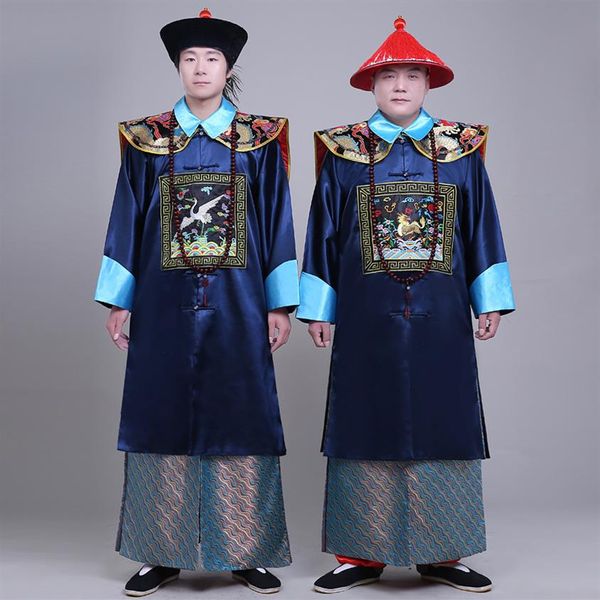 Nouveau noir et bleu les costumes du ministre de la dynastie Qing vêtements masculins ancien style chinois hommes toge robe film TV perf303O