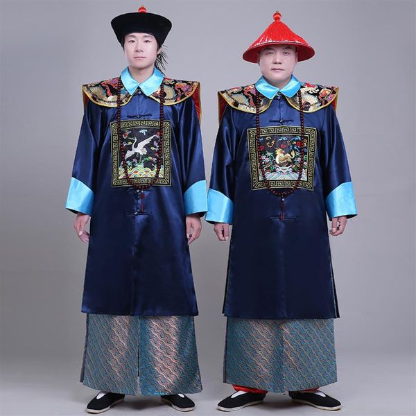 Nuevos disfraces de ministro de la dinastía Qing en negro y azul, ropa masculina, togae de estilo chino antiguo para hombres, vestido de película TV perf214Q