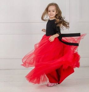 Nouveau noir et rouge princesse Pageant dentelle Tulle fleur fille robe enfants fête anniversaire bal enfants robe de bal CG01