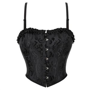 Nouveau brocart noir floral jacquard haut de corset recadré avec garniture à volants Fonds de mode crop fin