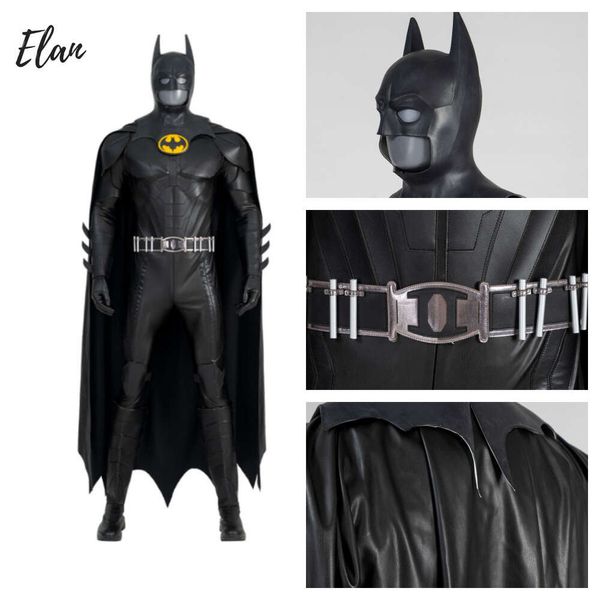 Nuevo traje de cosplay de Bruce Bat negro Película Flash Bat Traje de cosplay Traje de disfraz de murciélago Keaton y máscara de capa Hombre Masqueradecosplay de Halloween