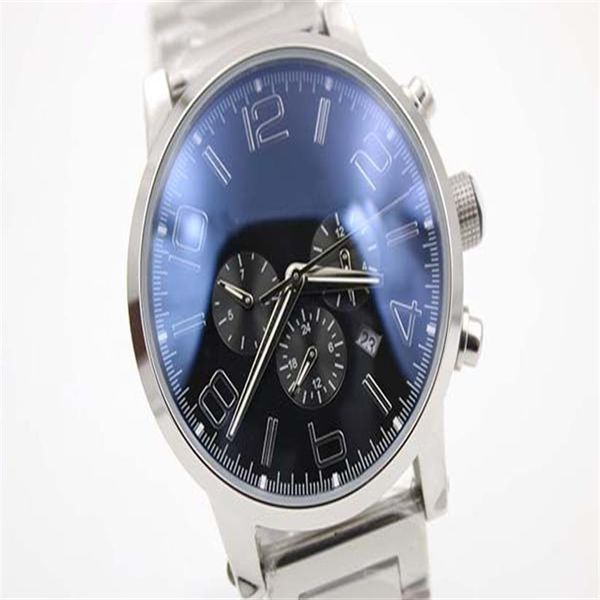 Nouveau cadran noir automatique verre arrière argent inoxydable ceinture hommes en acier inoxydable pointeur montre hommes sport minuterie poignet Watchesver300R