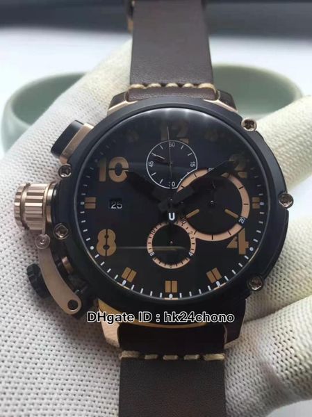 Nouveau cadran noir U51 U51 50 mm chronographe quartz watch chimère bronze 7474 PVD Black Steed Case en cuir STRAP GRENTS SPORTWATCH4436678