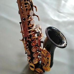 Nieuwe zwarte goud B-flat professionele gebogen sopraansaxofoon diep gesneden zwart nikkel goud professionele toon saxo sopraan