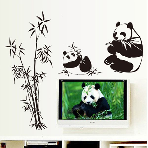 Neue schwarze große Größe 100 * 90 cm Panda Bambus Wandaufkleber Wohnzimmer TV Wand Sofa abnehmbare Home Aufkleber Wandaufkleber Kunst AY9051 210420