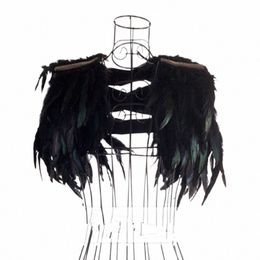 Nuevo negro natural pluma encogiéndose de hombros chal envolturas de hombro cabo collar gótico cosplay fiesta cuerpo jaula pluma collar falso C6ON #