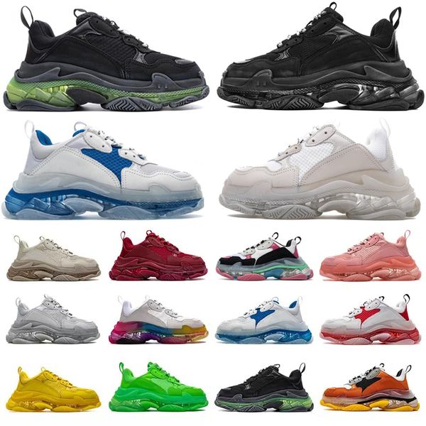 Balenciaga Shoes 17FW Triple S Hombres Mujeres Zapatos casuales Sneaker Clear Bubble Bottom Moda Negro Rojo Rosa Verde Amarillo Gris Multi Color Old Grandpa Trainer Sports Sneakers