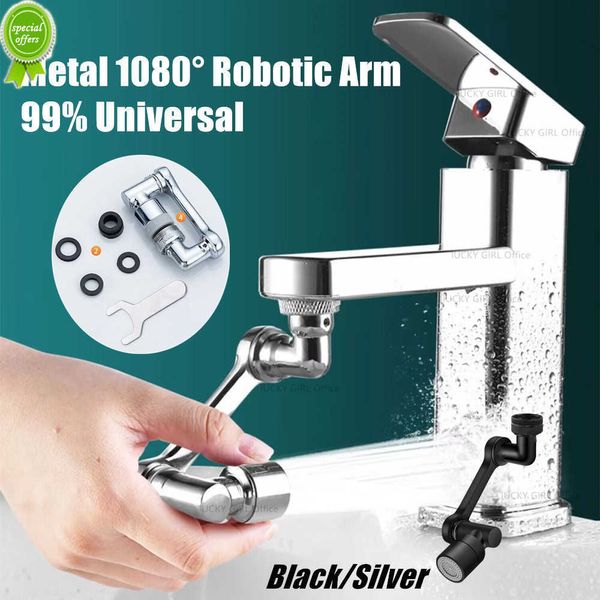 Extensor de grifo de brazo robótico Universal 1080 de acero inoxidable negro nuevo, grifo de extensión giratorio de Metal, aireador, fregadero de cocina, salpicaduras