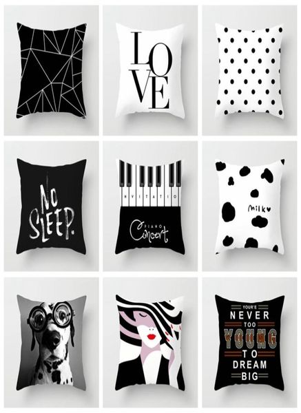 Nueva funda de almohada con estampado en blanco y negro, funda de almohada para silla de oficina y sofá para todo el hogar, funda de cojín con estampado geométrico cómodo 5473758