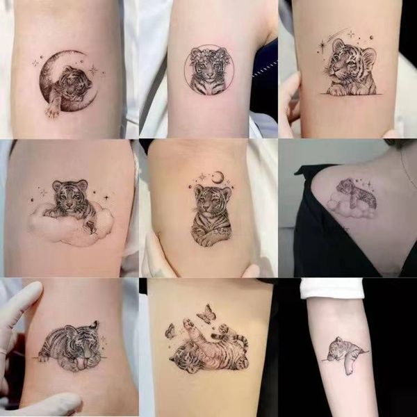 Nuevo conjunto de pegatinas de tatuaje de tigre blanco y negro para hombres y mujeres, resistente al agua, bonita pareja, arte de moda, tatuaje temporal, brazo, hombro, tatuaje falso