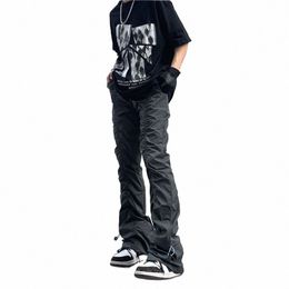 Nuevos pantalones negros arrugados Hombre Harajuku Punk Ropa de calle para hombres Hip Hop Fi Ropa Pantalones tácticos casuales Y2k Goth Acampanado y2QG #